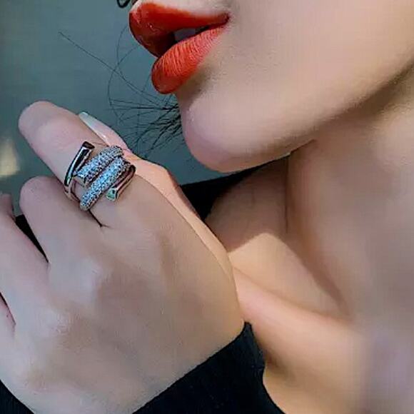 White Gold Micro Zircon Statement Ring - Picture 4 of 11